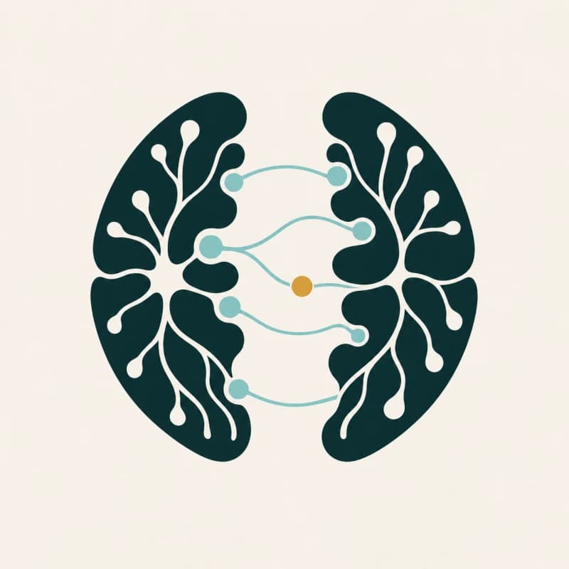 Symbol konsultacji neurobiologicznej — dwie półkule mózgu połączone synapsami